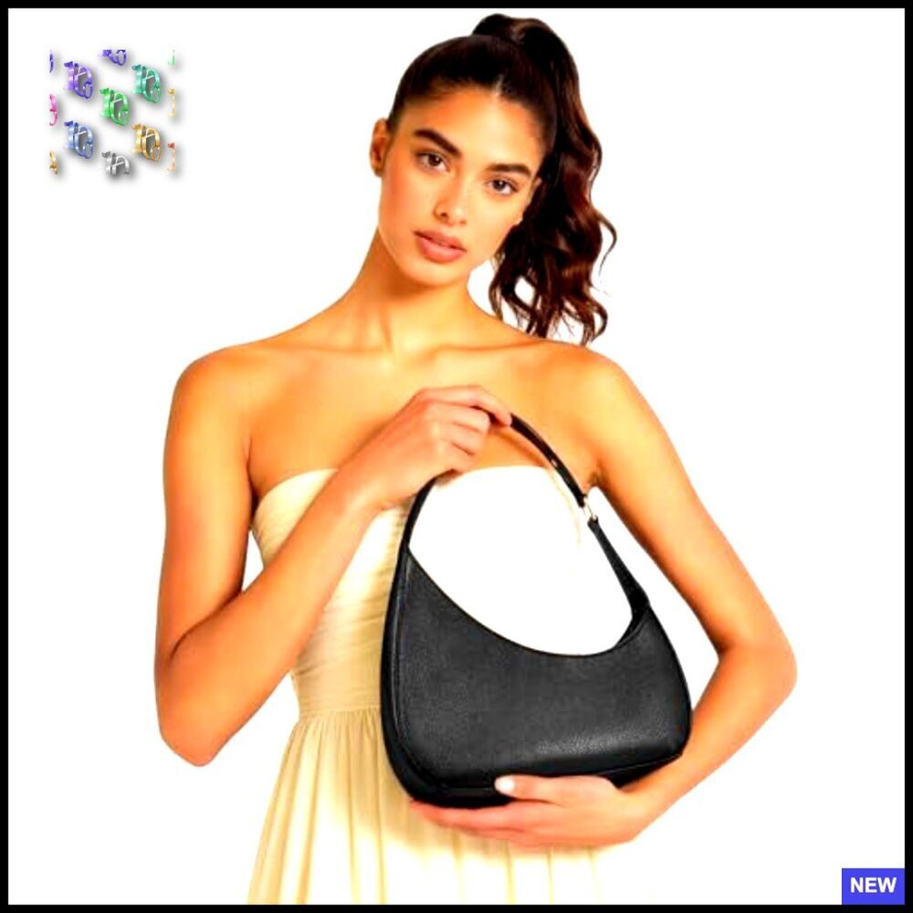 PU Leather Mini Shoulder Bag Chic Minimal Crescent Clutch Evening Out - Picture 3 of 7